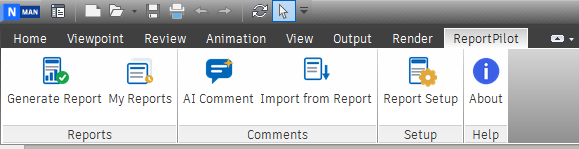 ReportPilot ribbon in Autodesk Navisworks